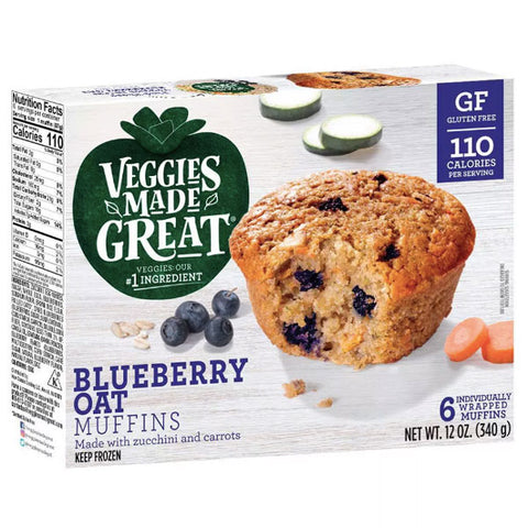 Garden Lites Gluten Free Veggies Made Great Frozen Blueberry Oat Muffins, 12oz, 6 Ct