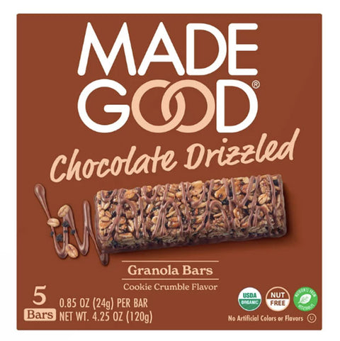 MadeGood Chocolate Drizzled Cookie Crumble Granola Bars, 5 Count