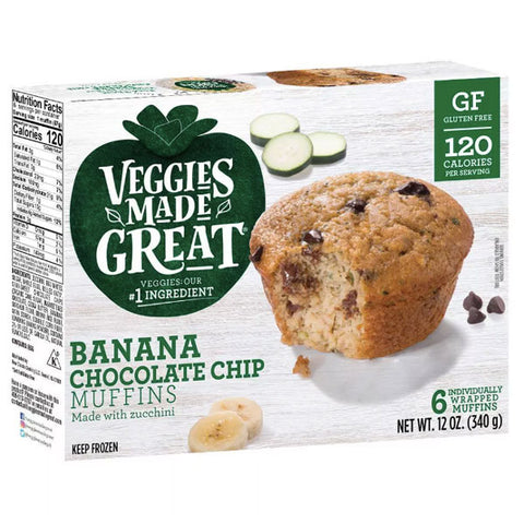 Garden Lites Gluten Free Veggies Made Great Frozen Banana Chocolate Chip Muffins, 12oz, 6 Ct