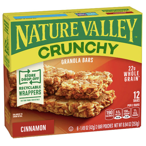 Nature Valley Granola Bars Crunchy, Cinnamon, 8.94 oz. 12 Bars
