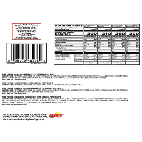 Miss Vickie's Kettle Cooked Potato Chips Variety Pack, 30 Count