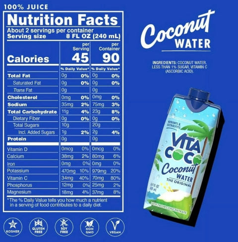 Vita Coco Coconut Water, Pure, 16.9 fl oz, 4 Count