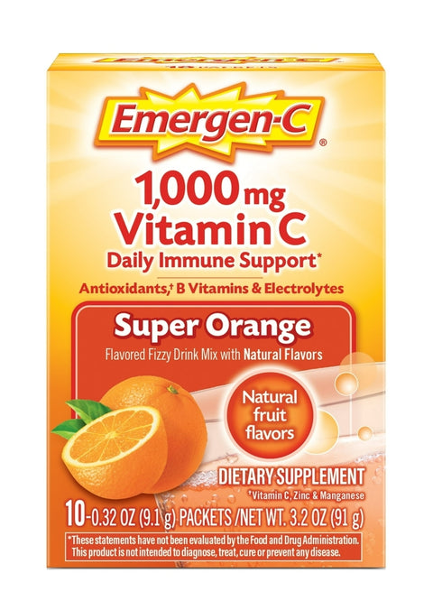 Emergen-C Immune Plus Vitamin C Supplement Powder, Super Orange, 10 ct