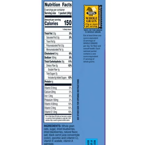Quaker Instant Oatmeal, Fruit Fusion Blueberry Blackberry, 8.4 oz, 6 Count
