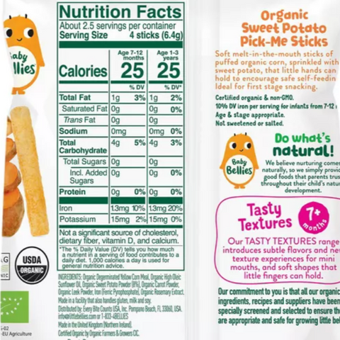 Little Bellies Organic Sweet Potato Pick-Me Sticks Baby Snacks, 0.56oz