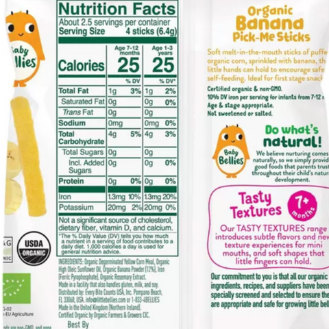Little Bellies Organic Banana Pick-Me Sticks Baby Snacks, 0.56oz