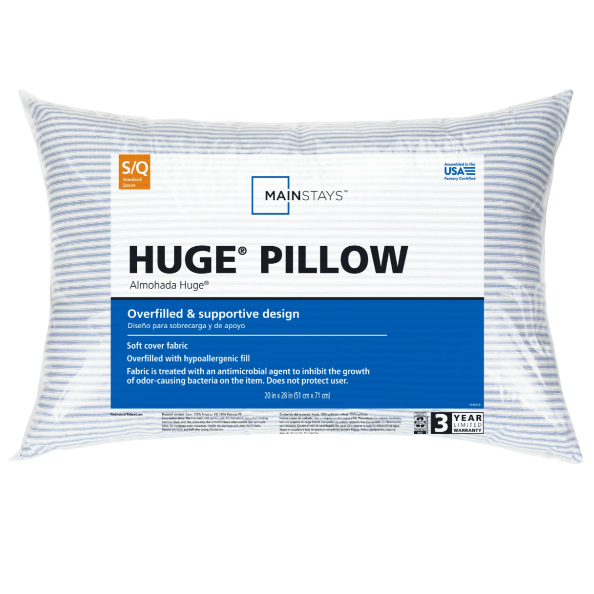 Mainstays Huge Overfilled Bed Pillow Standard Queen Water Butlers