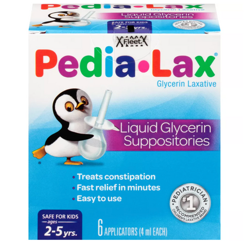 Pedia-Lax Laxative Liquid Glycerin Suppositories for Kids, Ages 2-5 - 6 Count