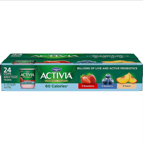 Dannon Activia Light Nonfat Strawberry, Blueberry & Peach Yogurt Variety Pack, 4 oz. 24 Count