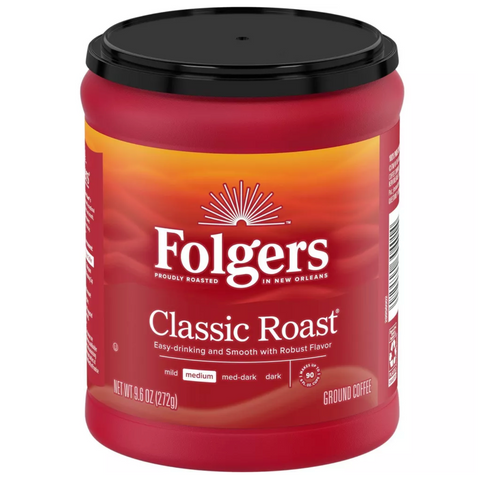 Folgers Classic Roast Ground Coffee, Medium Roast, 9.6oz