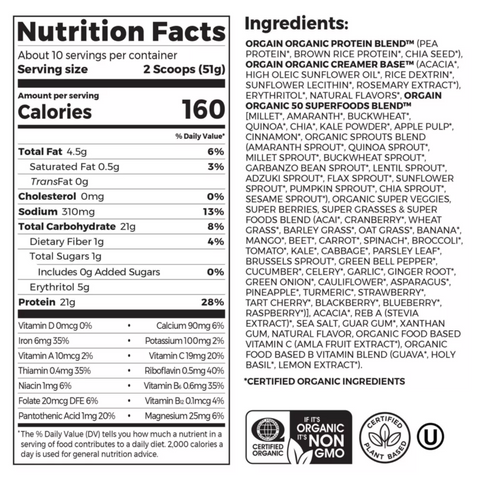 Orgain Organic Vegan Protein & Superfoods Organic Plant Based Powder - Vanilla, 18oz