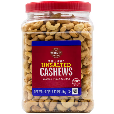 Wellsley Farms Whole Fancy Unsalted Roasted Cashews, 42 oz.