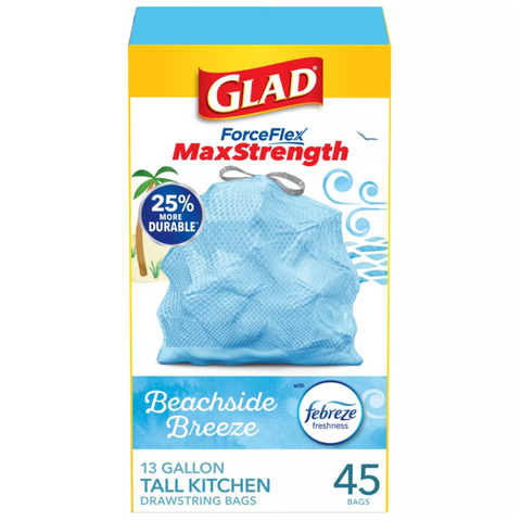 Glad ForceFlexPlus Tall Kitchen Trash Bags, 13 Gallon, 45 Count