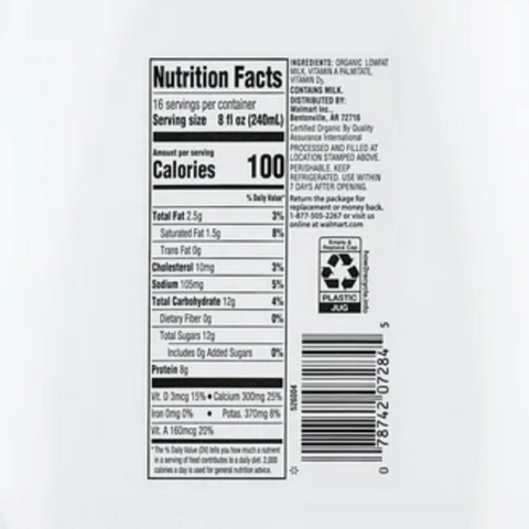 Great Value Organic Lowfat 1% Milk, 1 Gallon