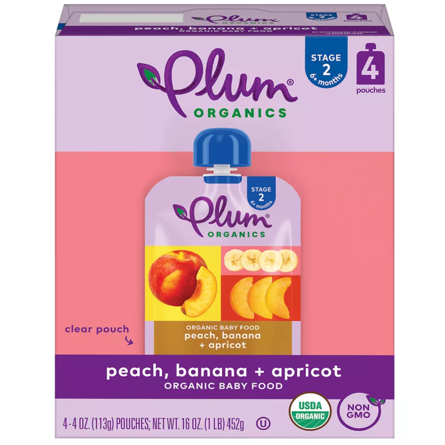 Plum Organics Stage Peach Banana Apricot Baby Food Pouch,