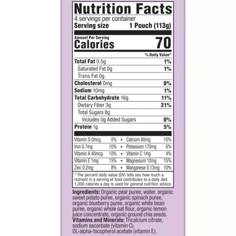 Plum Organics Super Smoothie Pear Sweet Potato Spinach Blueberry Bean & Oat, 16oz, 4 Count