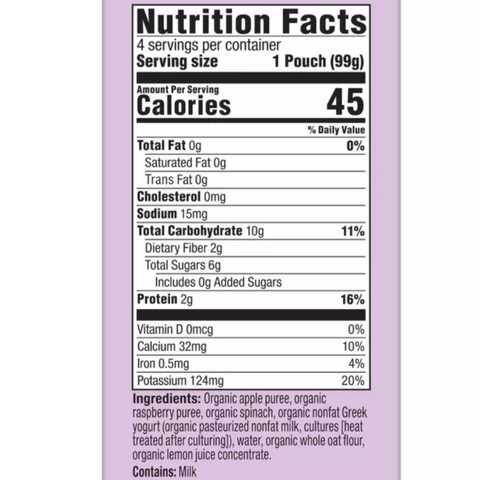 Plum Organics Apple Raspberry Spinach & Greek Yogurt Baby Food Pouches, 14oz, 4 Count