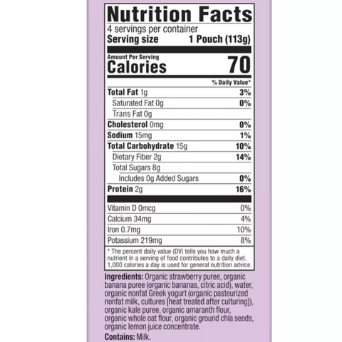 Plum Organics Strawberry Banana Greek Yogurt Kale Amaranth & Oats Baby Food Pouches, 16oz, 4 Ct