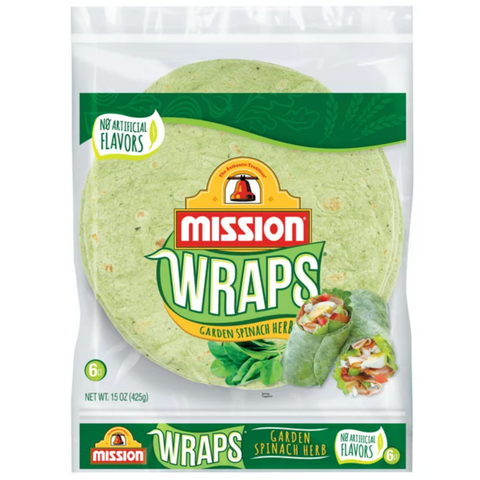 Mission Garden Spinach Herb Wraps, 15 oz, 6 Count
