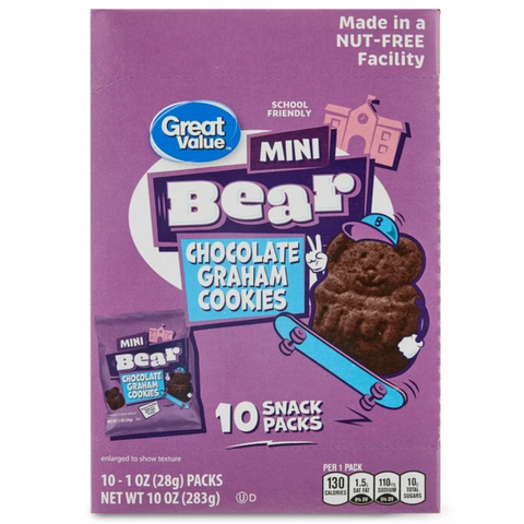 Great Value Mini Bear Chocolate Graham Cookies, 1 oz, 10 Count