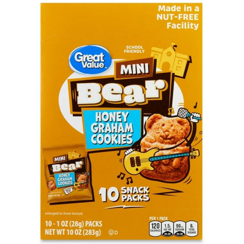 Great Value Mini Bear Honey Graham Cookies, 1oz, 10 Count
