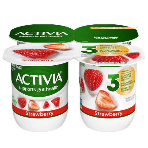 Activia Strawberry Probiotic Yogurt, Lowfat Yogurt Cups, 4 oz , 4 Count