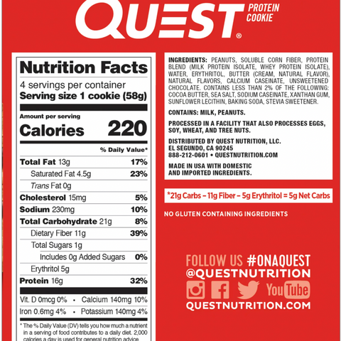 Quest Protein Cookie, Peanut Butter Chocolate Chip, 4 Ct