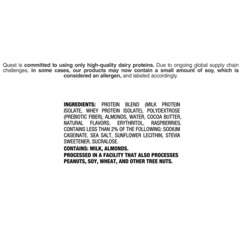 Quest Protein Bar, White Chocolate Raspberry, 20g Protein, Gluten Free, 4 Count