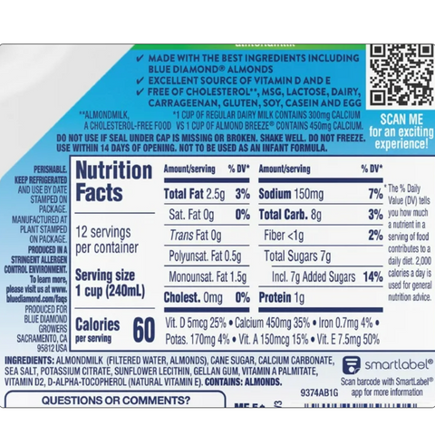 Blue Diamond Almond Breeze Original Almondmilk, 96 oz