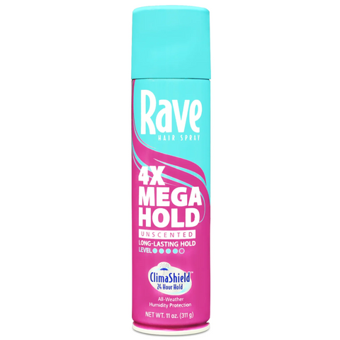 Rave 4X Mega Hold Hair Spray, All-Weather Protection with Vitamin-Rich Formula, 11 oz