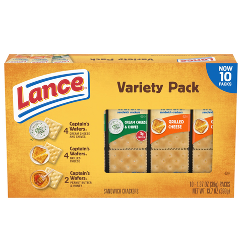 Lance Sandwich Crackers, Captain's Wafers, Variety Pack, 10 Ct