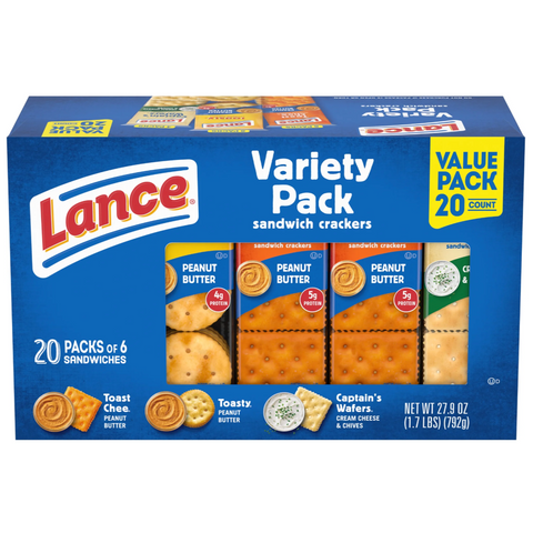 Lance Sandwich Crackers, Variety Pack, 3 Flavors, 20 Ct
