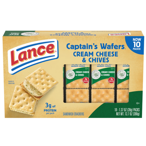 Lance Sandwich Crackers, Captain's Wafers Cream Cheese and Chives, 10 Ct
