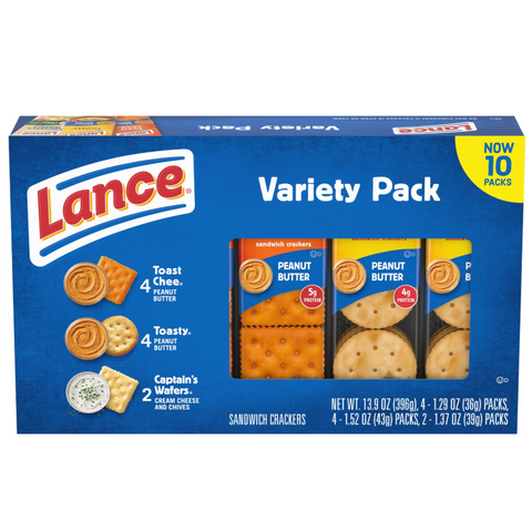 Lance Sandwich Crackers, Variety Pack, 3 Flavors, 10 Ct