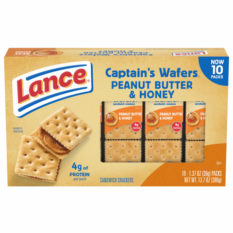 Lance Sandwich Crackers, Captain's Wafers Peanut Butter and Honey, 10 Ct