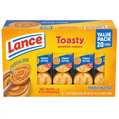 Lance Sandwich Crackers, Toasty Peanut Butter, 20 Ct