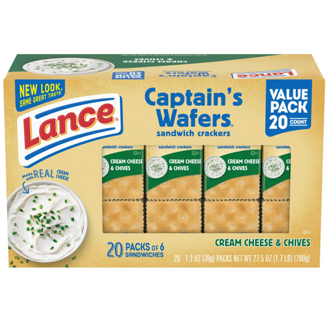 Lance Sandwich Crackers, Captain's Wafers Cream Cheese and Chives, 20 Ct