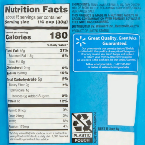 Great Value Roasted & Salted Sunflower Kernels, 16 oz