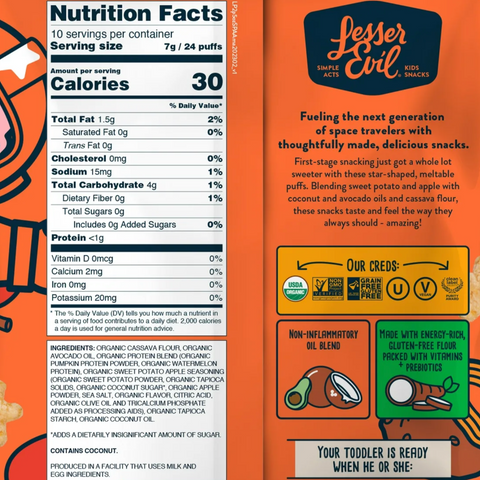 LesserEvil Lil' Puffs Organic Baby Snacks for Toddlers, Sweet Potato Apple Asteroid, 2.5 oz