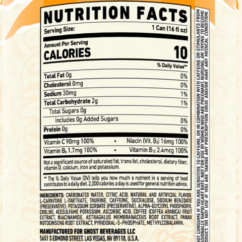 Ghost Energy Orange Cream Energy Drink, Zero Sugars, 16 fl oz