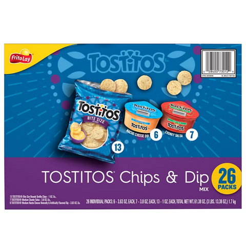 Tostitos Mix Tortilla Chips, Queso, and Salsa Variety Pack, 26 Count