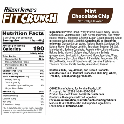 FITCRUNCH Mint Chocolate Chip, High Protein Baked Bar, 16g Protein, 5 Count
