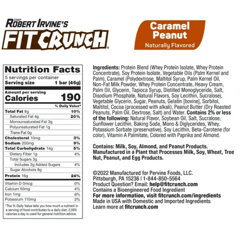 FITCRUNCH Caramel Peanut, High Protein Baked Bar, 16g Protein, 5 Count