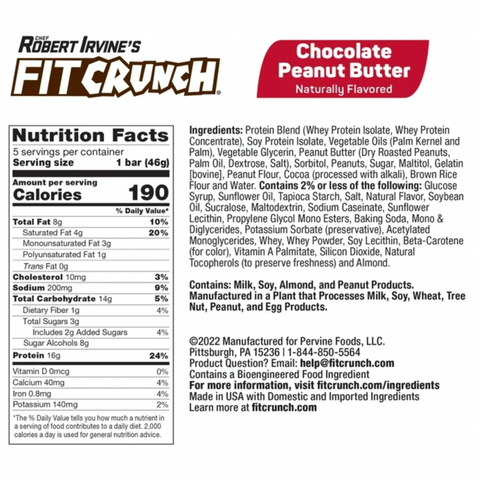 FITCRUNCH Chocolate Peanut Butter, High Protein Baked Bar, 16g Protein, 5 Count