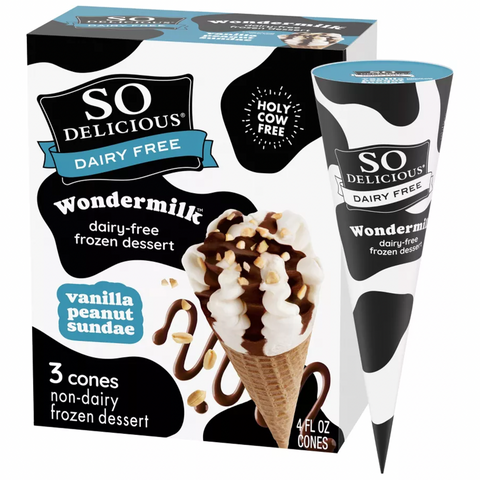 So Delicious Wondermilk Cones Vanilla Peanut Sundae Frozen Dessert, 12oz, 3 Count