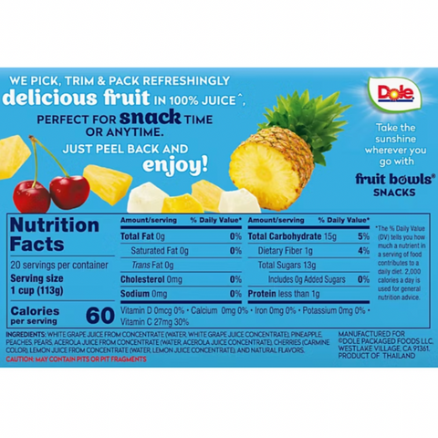 Dole Cherry Mixed Fruit, 4 oz, 20 Count