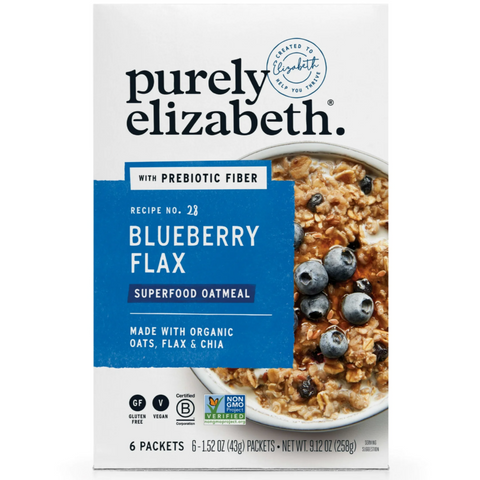 Purely Elizabeth Organic Oats, Flax & Chia Blueberry, Instant Oatmeal, 1.52 oz, 6 Count