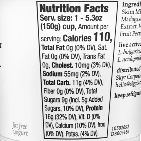 Siggi's Nonfat Vanilla Icelandic-Style Skyr Yogurt, 5.3oz