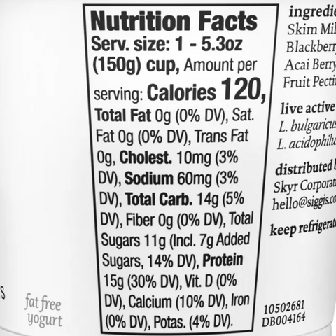 Siggi's Nonfat Mixed Berries & Acai Icelandic-Style Skyr Yogurt, 5.3oz