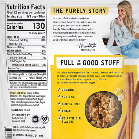 Purely Elizabeth Ancient Grain Granola Gluten Free Non-GMO Organic Original, 24 oz.